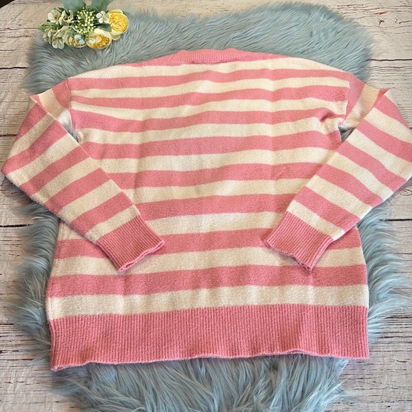LOFT Pink White Stripe Love Heart Design Sweater sz XXS - Picture 9 of 9